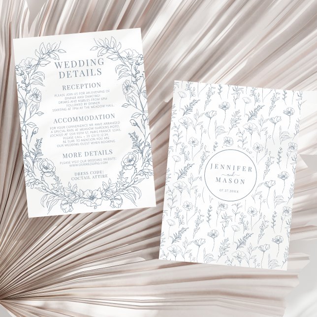 Dusty blue floral classic wedding details Card (Creator Uploaded)