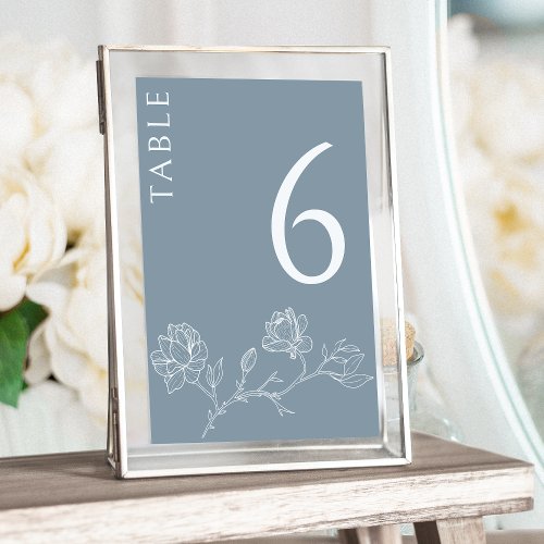 Dusty blue floral classical wedding table numbers