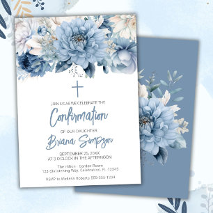 Dusty Blue Floral Confirmation Invitation