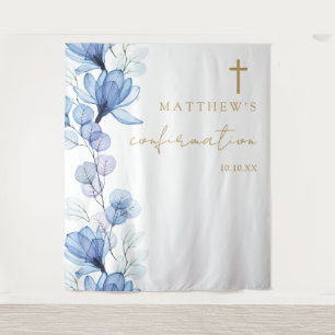 Dusty Blue Floral Confirmation Photo Backdrop