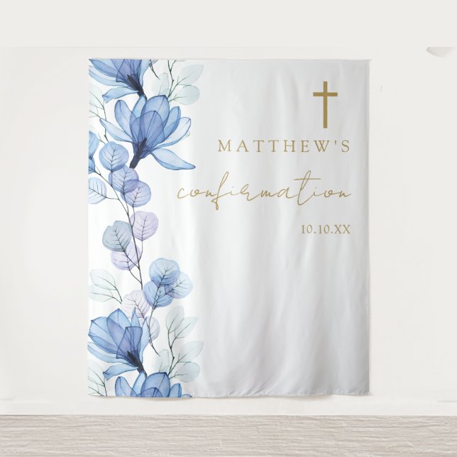 Dusty Blue Floral Confirmation Photo Backdrop (Front)