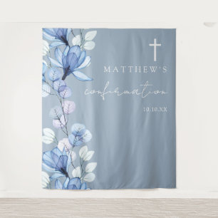 Dusty Blue Floral Confirmation Photo Backdrop