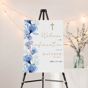Dusty Blue Floral Confirmation Welcome Sign