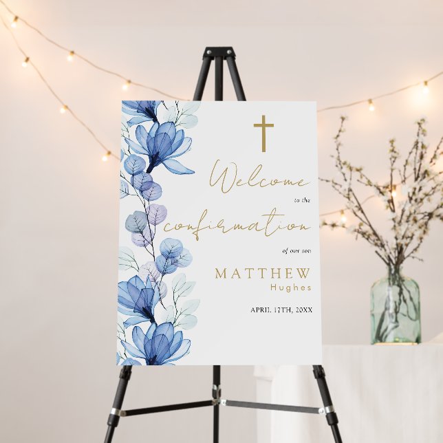 Dusty Blue Floral Confirmation Welcome Sign (In Situ (Stand))