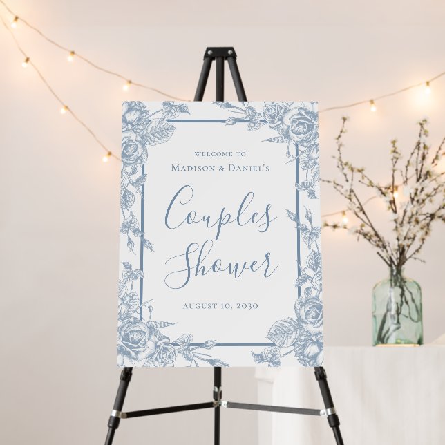 Dusty Blue Floral Couples Shower Foam Board (In Situ (Stand))