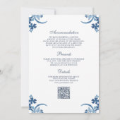 Dusty Blue Floral Crest All in One QR Code Wedding Invitation (Back)