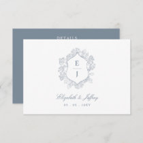 Dusty Blue Floral Crest Monogram Wedding Enclosure Card