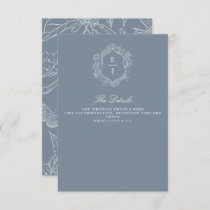 Dusty Blue Floral Crest Monogram Wedding Enclosure Card