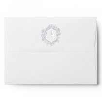 Dusty Blue Floral Crest Monogram Wedding Envelope