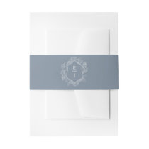 Dusty Blue Floral Crest Monogram Wedding Invitation Belly Band