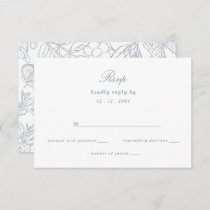 Dusty Blue Floral Crest Monogram Wedding RSVP Card