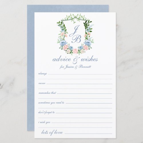 Dusty Blue Floral Crest Wedding Advice and Wishes