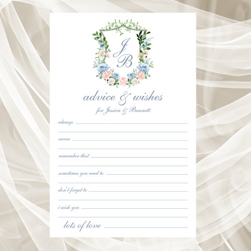 Dusty Blue Floral Crest Wedding Advice and Wishes