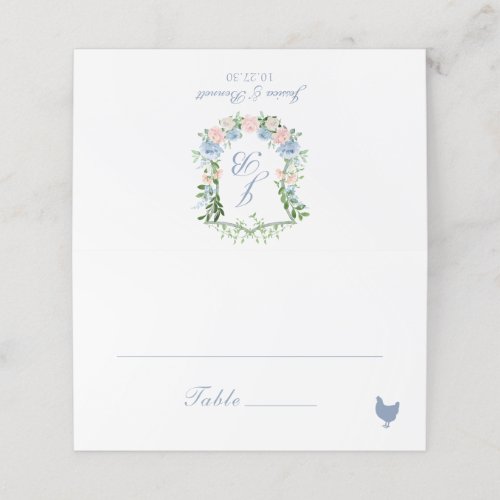 Dusty Blue Floral Crest Wedding Place Card