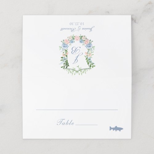 Dusty Blue Floral Crest Wedding Place Card