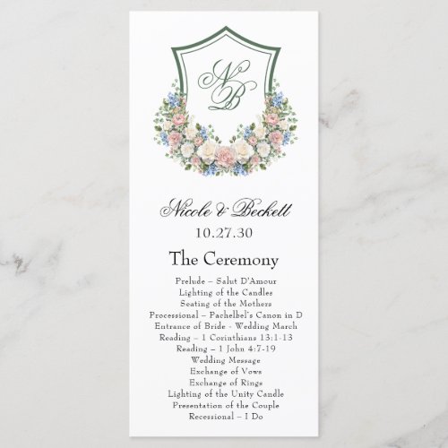 Dusty Blue Floral Crest Wedding Program