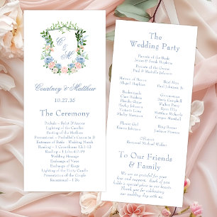 Dusty Blue Floral Crest Wedding Program