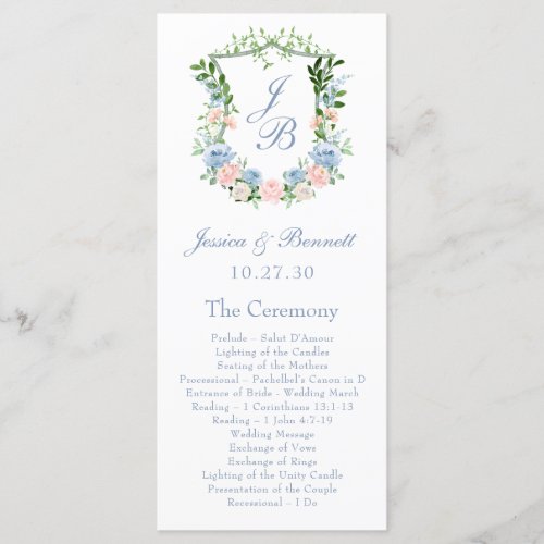 Dusty Blue Floral Crest Wedding Program