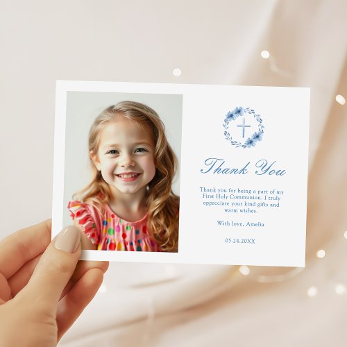  Dusty Blue Floral Cross Girls First Communion 