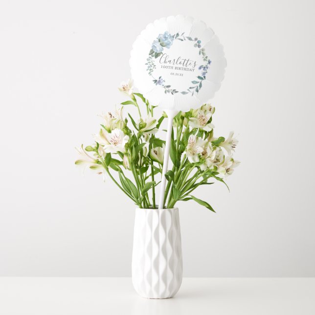 Dusty Blue Floral Custom 100th Birthday Custom Balloon (Vase)