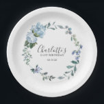 Dusty Blue Floral Custom 21st Birthday Custom Paper Plates<br><div class="desc">Very elegant paper plates for a 21st birthday party. A floral wreath features dusty blue peony and rose flowers nestled in blue eucalyptus leaves. The woman's name is written in a trendy script font. 21st Birthday and date follow. This 21st Birthday can cooler is part of the 21st Birthday Dusty...</div>