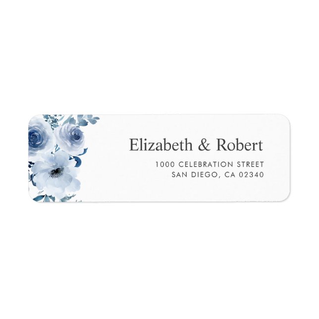 dusty blue floral custom address label (Front)