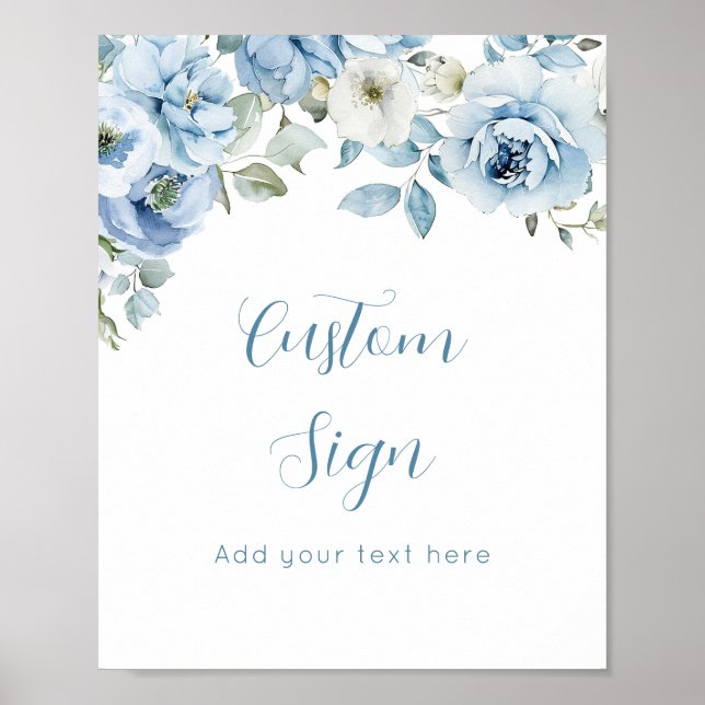 Dusty Blue floral Custom Poster (Front)