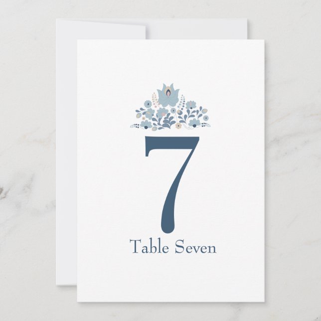 Dusty Blue Floral Custom Table Number (Front)