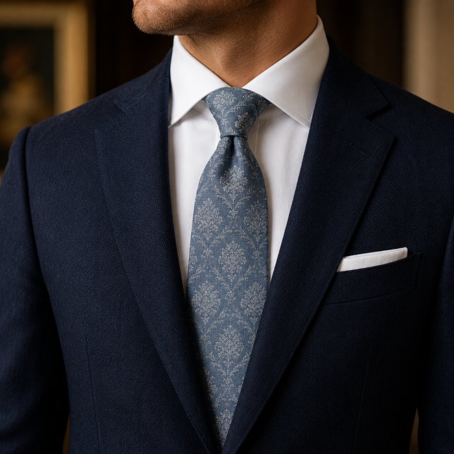 Dusty Blue Floral Damask Neck Tie (Creator Uploaded)
