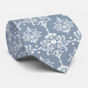Dusty Blue Floral Damask Pattern Groomsmen Wedding Neck Tie