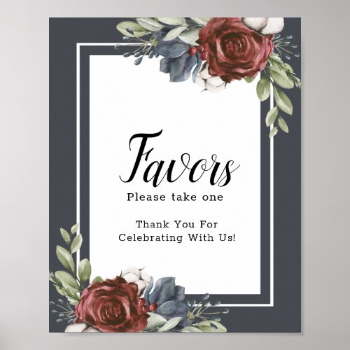 Dusty Blue Floral Dark Favors Poster
