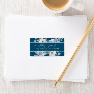 Dusty Blue Floral Deep Blue Wedding Return Address Label