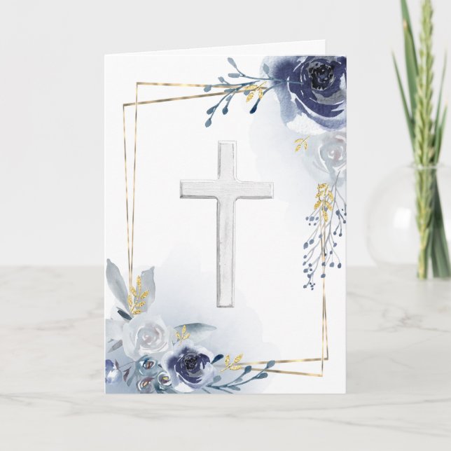Dusty blue floral design card (Front)