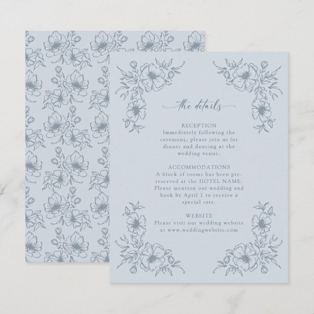 Dusty Blue Floral Details Enclosure Card (Front/Back)