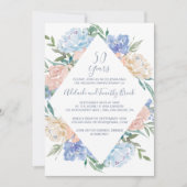 Dusty Blue Floral Diamond 50th Wedding Anniversary Invitation (Front)