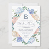 Dusty Blue Floral Diamond Monogram Wedding Invitation (Front)