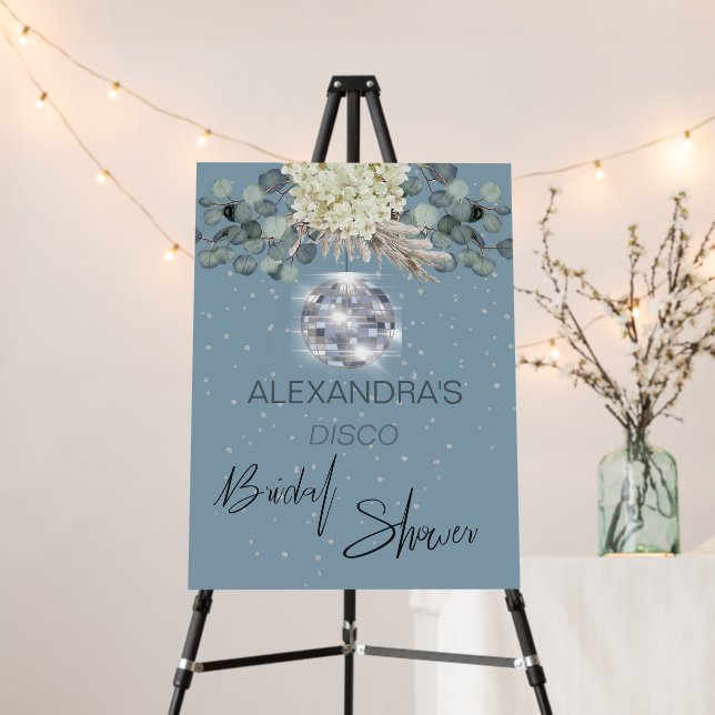 Dusty Blue Floral Disco Ball Bridal Shower Foam Board (In Situ (Stand))