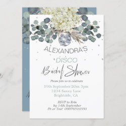 Dusty Blue Floral Disco Ball Bridal Shower Invitation