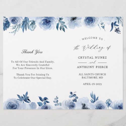 Dusty Blue Floral DIY Folded Wedding Program