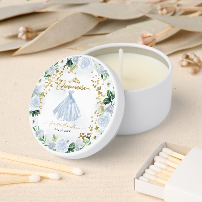 Dusty Blue Floral Dress Quinceañera Mini Candle Favors (Insitu)