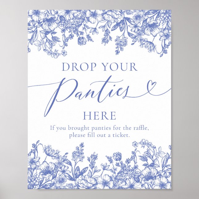 Dusty Blue Floral Drop Your Panties Here Game Sign (Front)