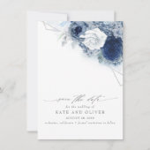 Dusty Blue Floral Elegant Botanical Save the Date Announcement (Front)