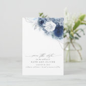 Dusty Blue Floral Elegant Botanical Save the Date Announcement (Standing Front)