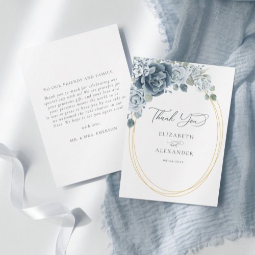 Dusty Blue Floral Elegant Botanical Wedding Thank You Card