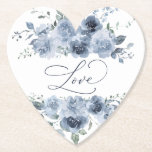 Dusty Blue Floral Elegant Bridal Shower Love Paper Coaster<br><div class="desc">Dusty Blue Floral Elegant Bridal Shower Love Paper Coaster. Matching items available.</div>