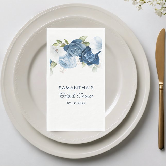 Dusty Blue Floral Elegant Bridal Shower Paper Guest Towels (Dusty Blue Floral Elegant Bridal Shower Paper Guest Towels)