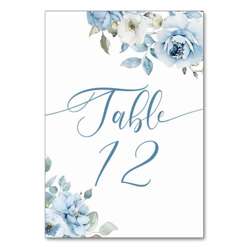 Dusty blue floral elegant bridal shower table number