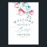 Dusty Blue Floral Elegant Bridal Shower Welcome Poster<br><div class="desc">Dusty blue and pink flowers bridal shower welcome sign</div>