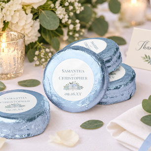 Dusty Blue Floral Elegant Couples Names Wedding Dipped Oreo Cookie Favors