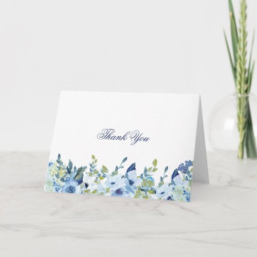 Dusty Blue Floral Elegant Folded Thank You Card